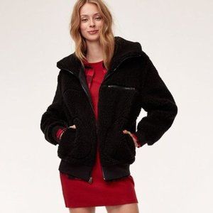 Aritzia Wilfred Free Teddy Jacket Sherpa Cozy Zip Up Black XXS